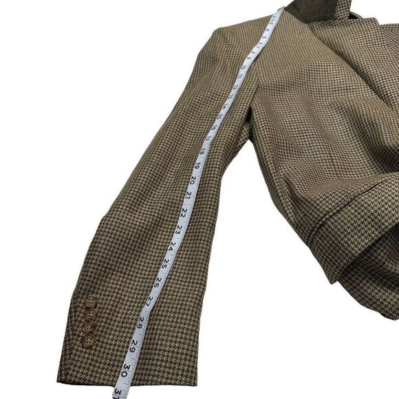 Oscar de la Renta Wool Houndstooth Blazer Mens 44L Tan Brown Preppy Career - Picture 9 of 11